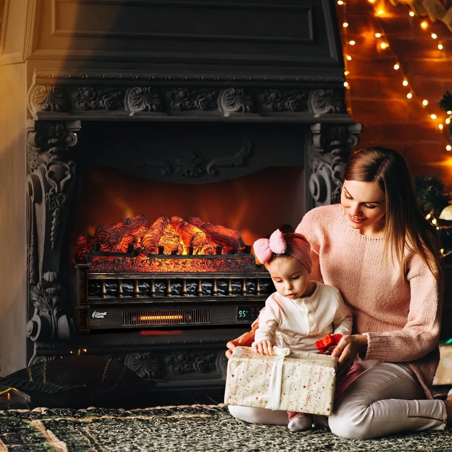 Eternal Flame 26 in. WiFi Infrared Quartz Electric Fireplace Log Heater with Sound Crackling Realistic Pinewood Logs Adjustable