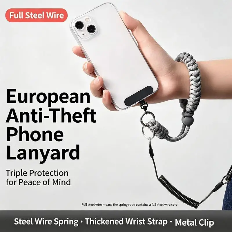 Spring Retractable Anti‑Theft Phone Strap Quick Release Buckle Safety Lanyard With Tether Tabs Anti‑Lost Phone Case Connector