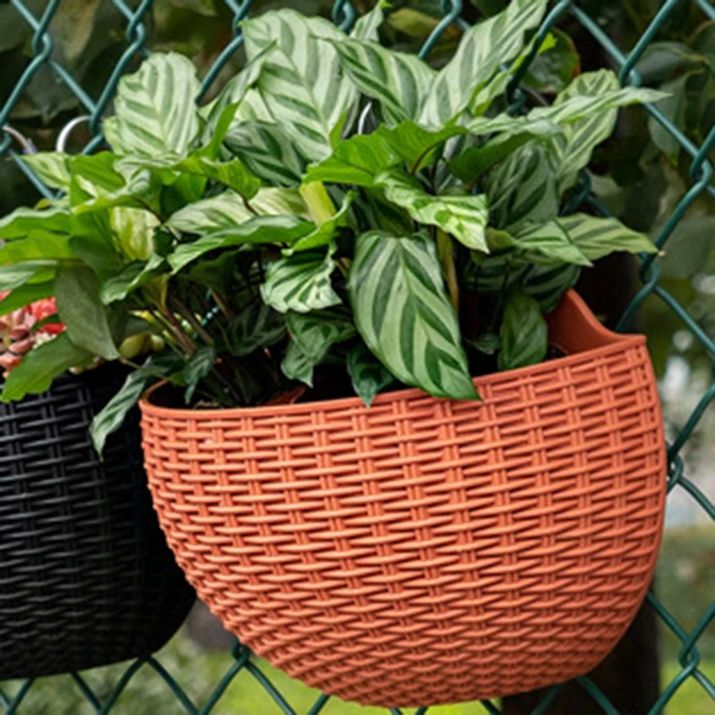 Wall Flower Pots Wall-Mounted Flower Pots Semi-Circular Fence Flower Pots With Drainage Hooks