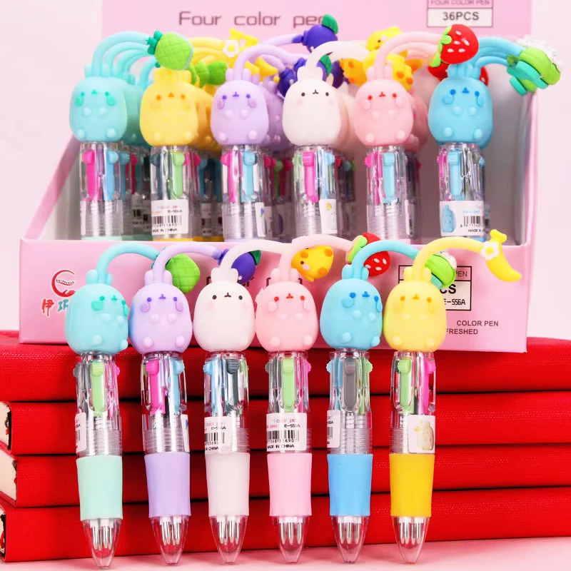 

20Pcs/Lot Kawaii Cute Animal Fruit Pendant Mini Four-color Ballpoint Pen Multi-color 4 Color Pens Office School Stationery Gifts