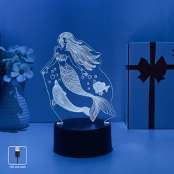 1pc mermaid 3D nightlight, USB plug-in, 7 colors, touch control, Thanksgiving, birthday, holiday gifts for friends.