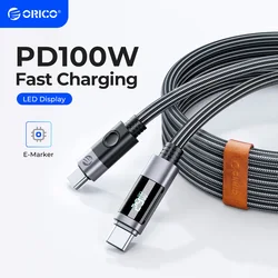 ORICO USB-C do type-c kabel ładowania LED C Port przewód danych PD100W szybka ładowarka przewód do Macbook Huawei Xiaomi Laptop Charge