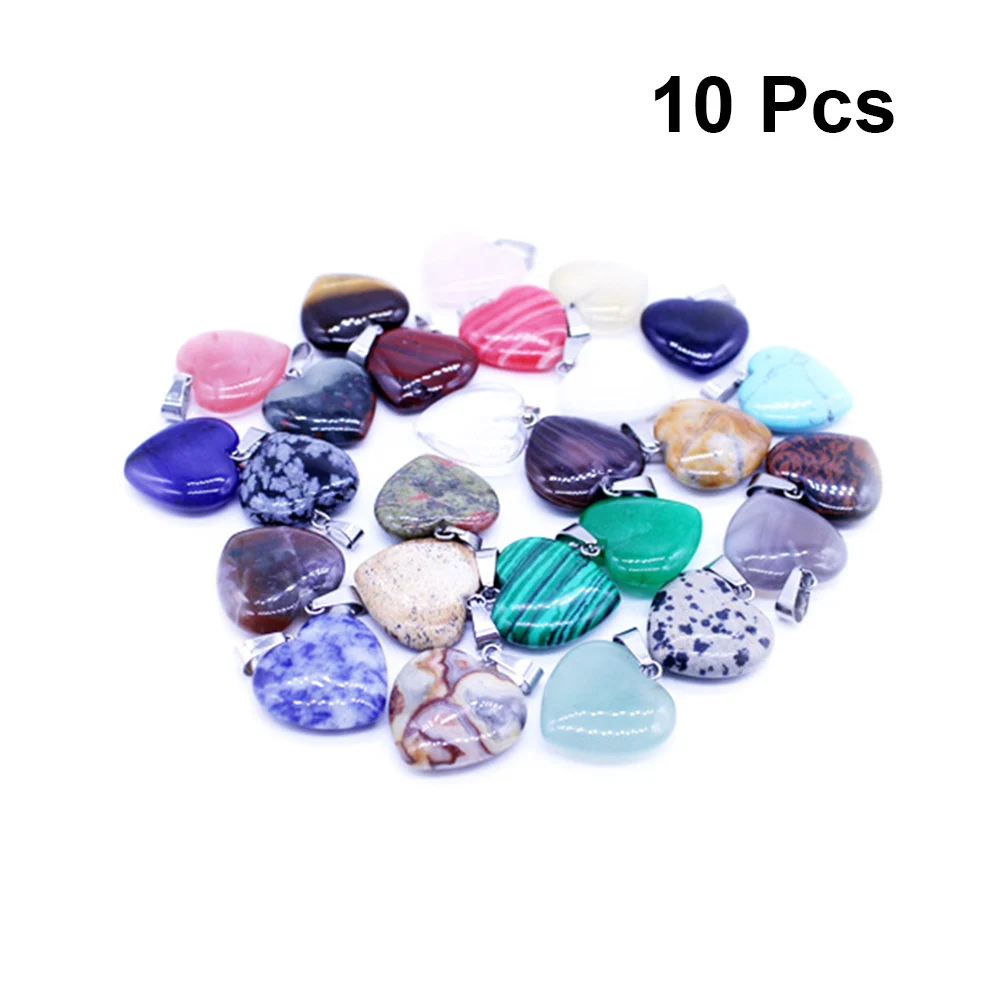

10 шт., подвески в форме сердца из натурального камня, разноцветные аксессуары для изготовления ювелирных изделий для Diy, ожерелья, браслеты, ремесла, кулон, декор