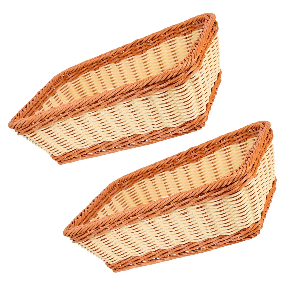 

2Pcs Woven Basket Organizer Kitchen Food Serving Holder Imitation Rattan Multi-Function Storage Decorative Natural Rustic Design
