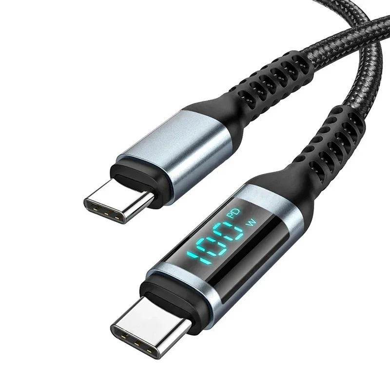 Cable USB tipo C con pantalla LED, cargador de carga rápida, 100W, 0,5/1,5/2m, para Huawei, IPad, Samsung