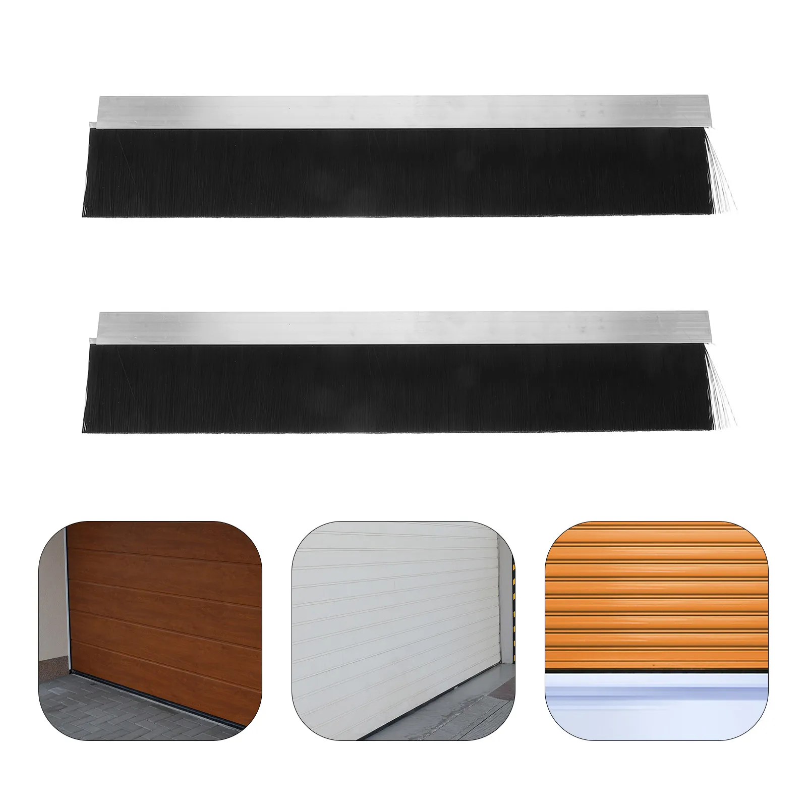 2Pcs Garage Door Bottom Brush Strip Heavy Duty Aluminum Seal Exterior Draft Stopper Industrial Workshop Roll Up Door Gap Blocker