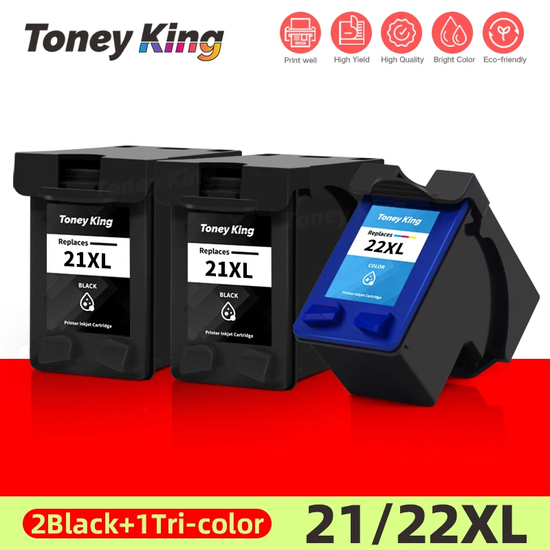 

TONEY KING 21XL 22XL Compatible Ink Cartridge For HP 21 22 XL For HP21 22 For Deskjet F2180 F2200 F2280 F4180 F300 F380 D2300