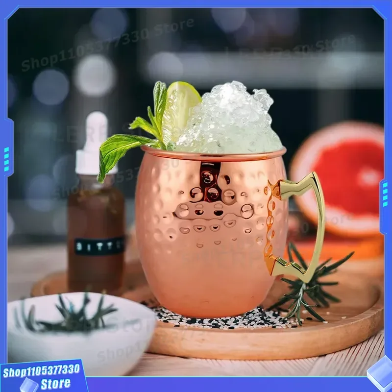 4 Piece Rose Gold Moscow Mule Copper Mug Set 530ml Stainless Steel Hammered Cocktail Beer Coffee Tea Cup Custom Metal Gift