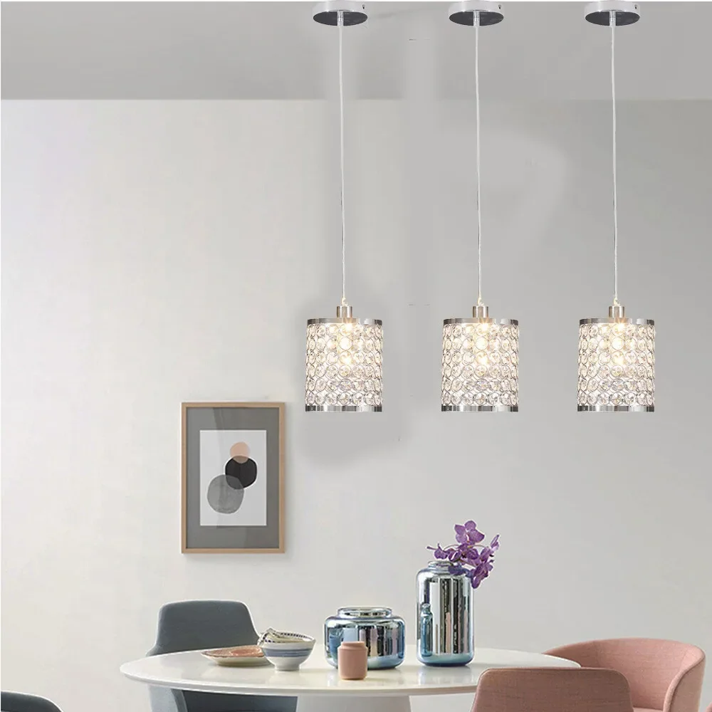 

3 Pack Crystal Pendant Light Silver Modern Ceiling Fixture Adjustable Height E12 Socket 40W Max for Living Room Dining Bedroom