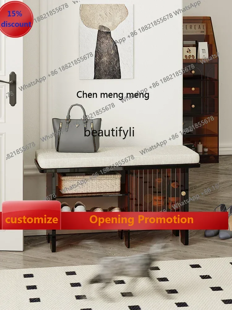 

ss7304 Акриловый входной табурет для смены обуви, может сидеть, мягкая сумка, подушка для сиденья, встроенный шкаф для обуви