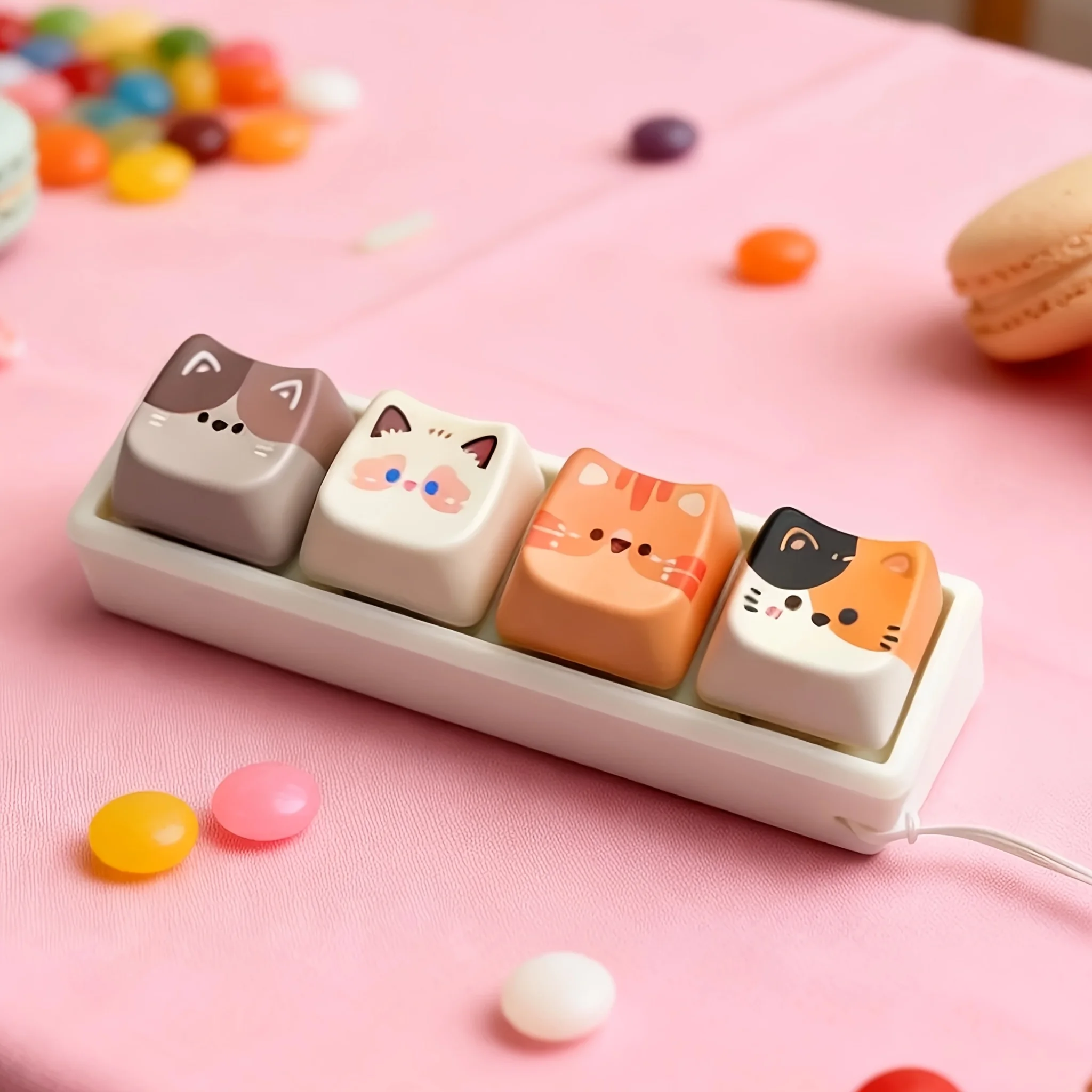 One-line Four-Key Mechanical Key Cute Cat Keychain Fingertip Press Relax Anxiety Relaxation Gadget