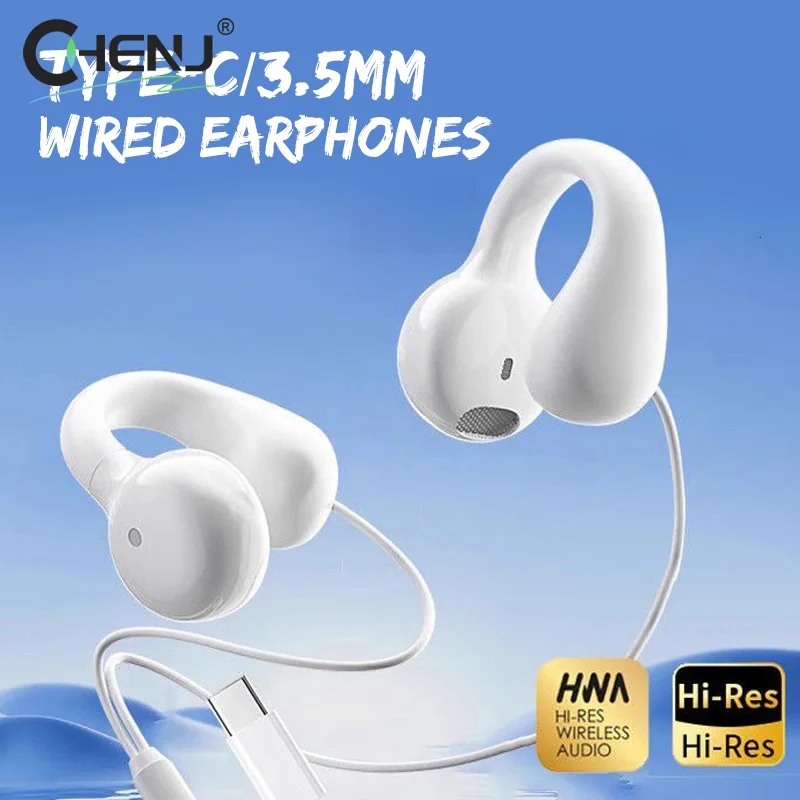 1pcs Wired Air Conduction Type-C 3.5mm Earphone Earclip With Microphone Mic Headphones Earring Sports Headset For Running Yoga