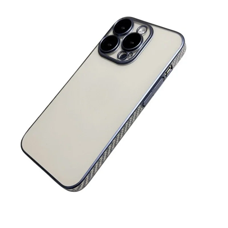 

Applicable to iPhone16PROMAX carbon fiber edge electroplating PC transparent mobile phone case Apple 15 lens film protective
