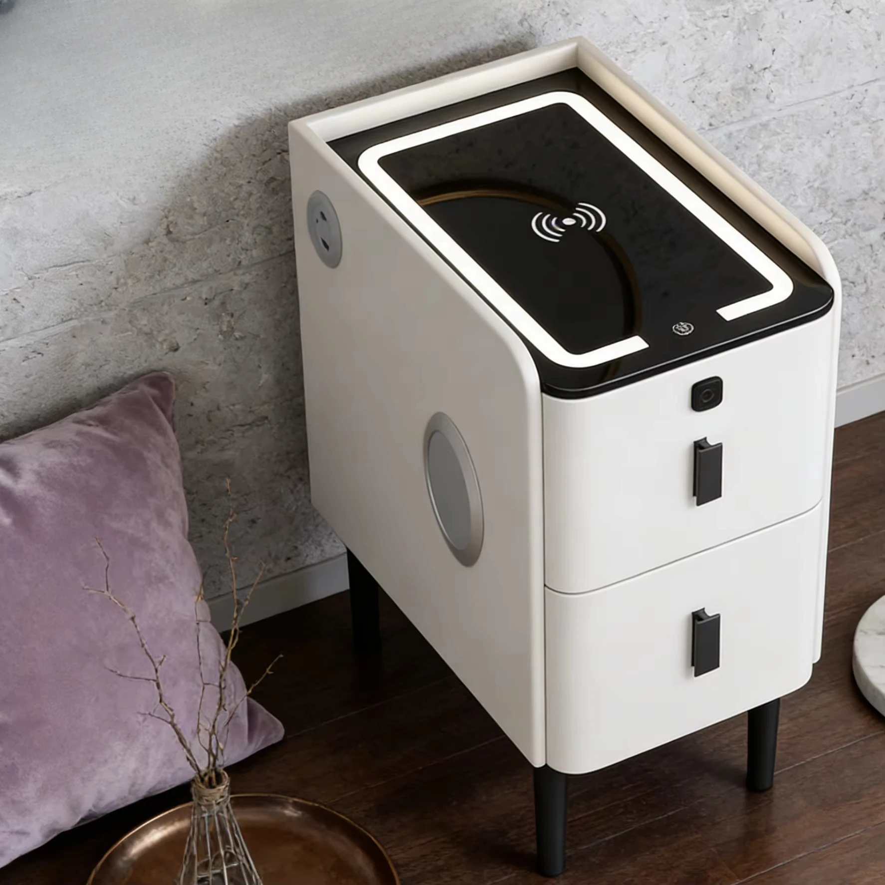 Premium Quality Wireless USB Charging Smart Bedside Table With Charging Station Speakers Led