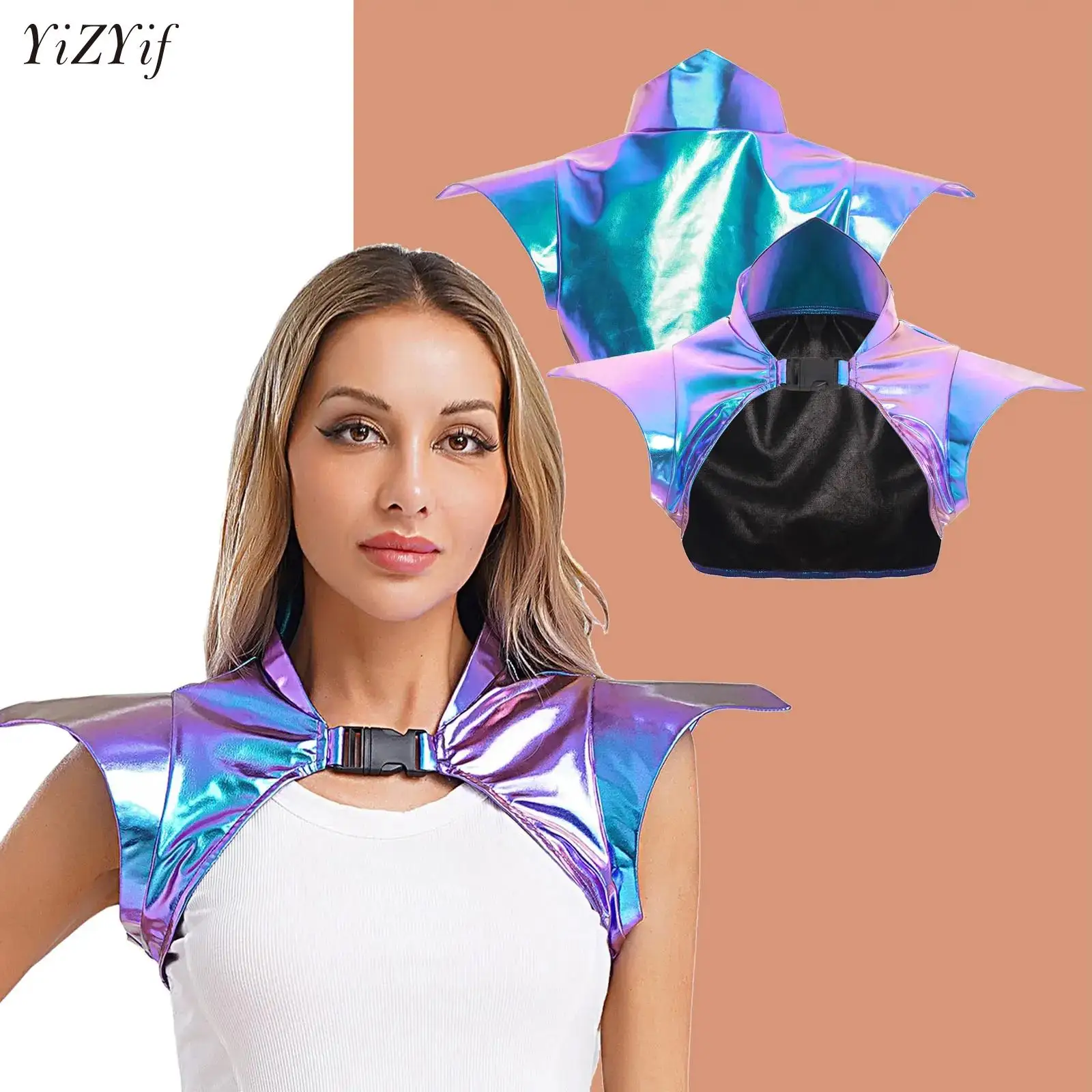 

Women Metallic Gothic Steampunk Shoulder Armor Shrug Epaulet Collared Pauldron Shawls Carnival Alien Robot Cosplay Rave Costume