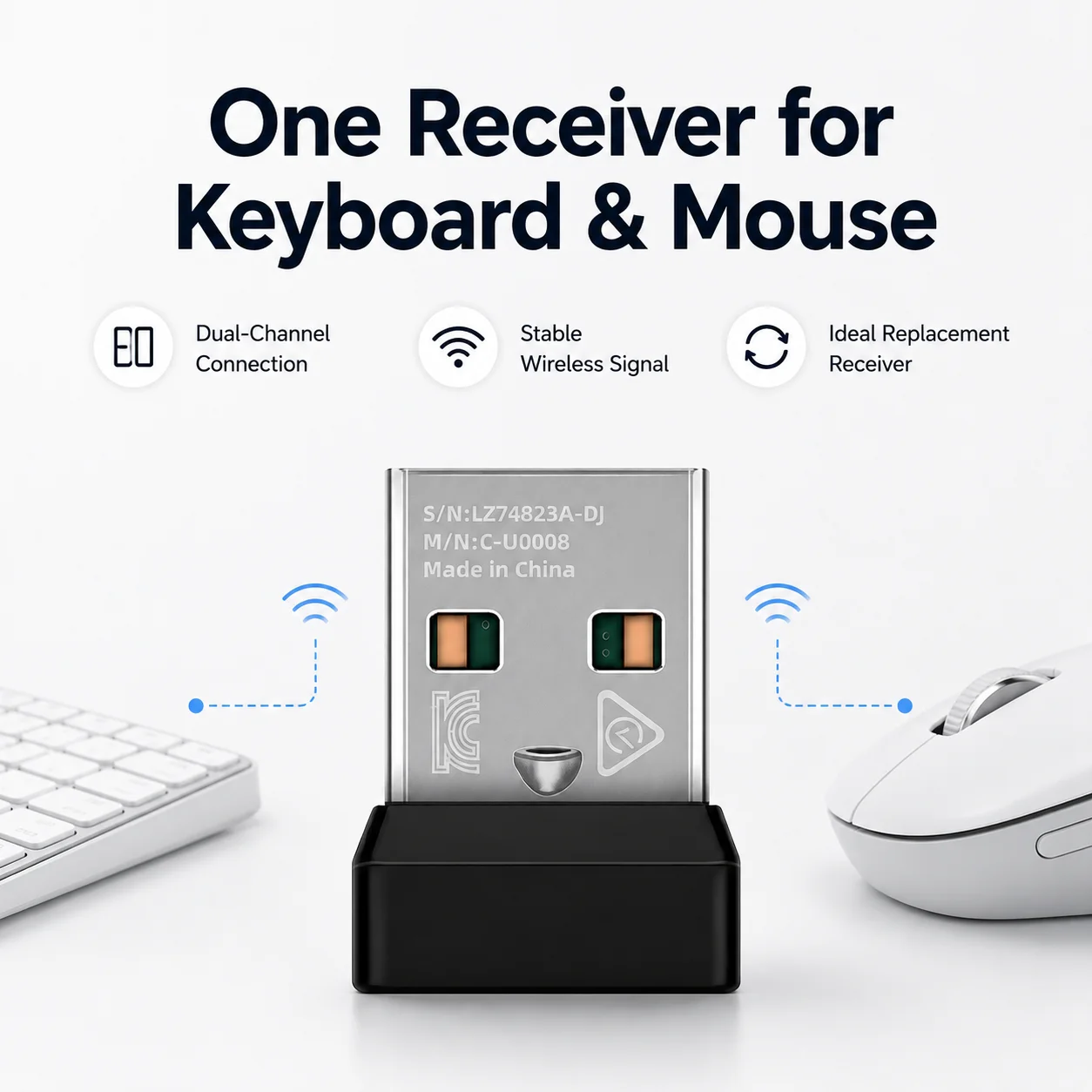 USB Receiver for Logitech MK220 MK235 MK240 Nano MK260 MK270 MK275 MK345 Wireless Keyboard Mouse Combo Dual-Channel Adapter