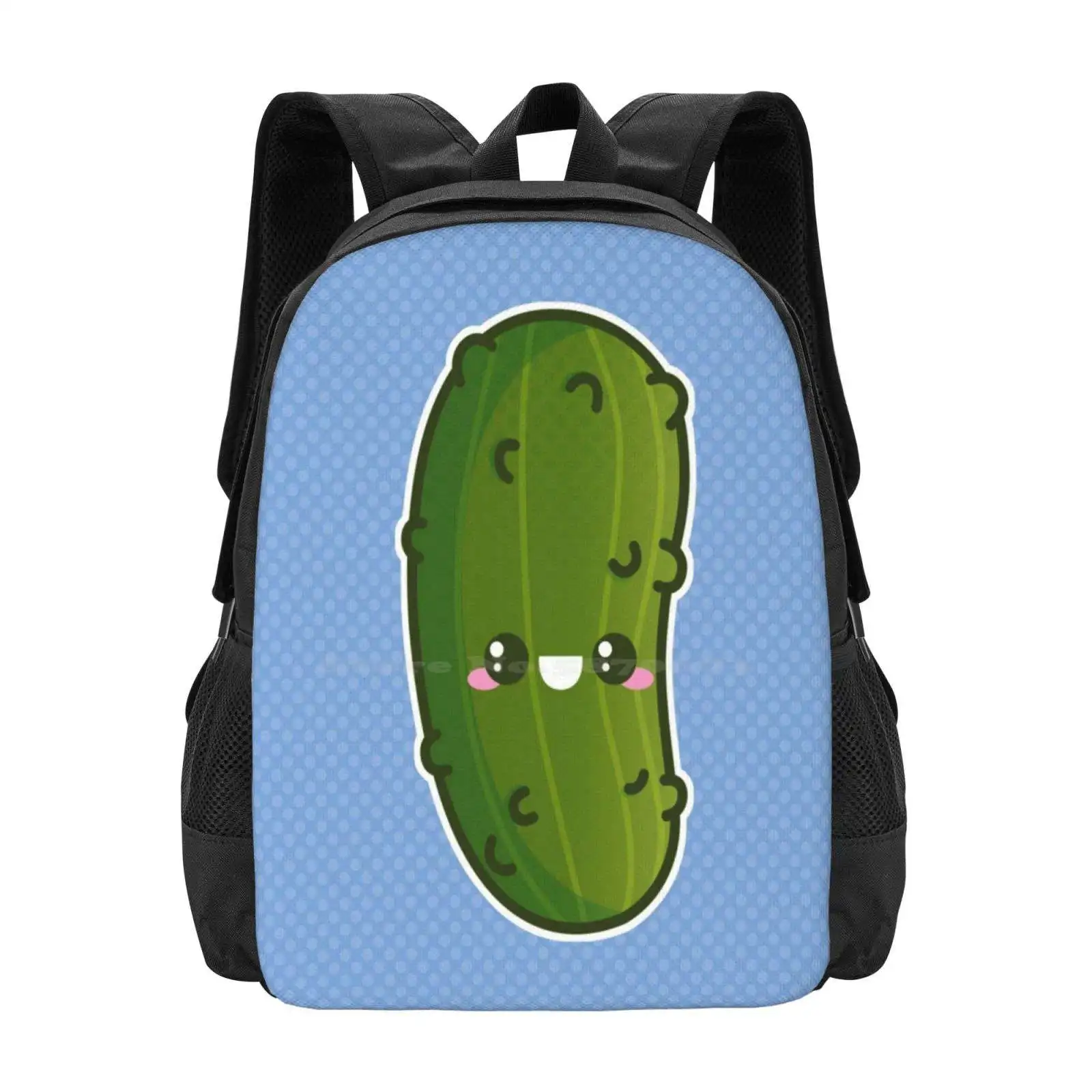 Kawaii Pickle Pattern Design Bag Student'S Backpack Gherkin Pickle Food Snack Cute Kawaii Katie White