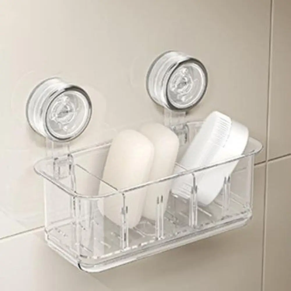 

Plastic Suction Cup Sink Storage Rack Punch-free Large Capacity Cosmetics Storage Box with Drain Tray Wall Hanging