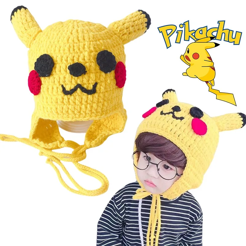 

Pikachu Knitted Beanies Hat Hooded Funny Anime Winter Warm Children Boys Girls Cartoon Hip Hop Creative Kids Streetwear Caps