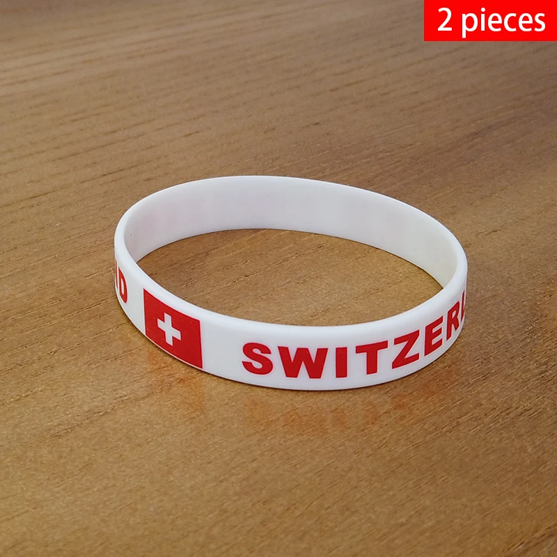 2pcs Switzerland National Flag Wristbands Sports Silicone Bracelet Rubber Band Patriotic Commemorative Fashion Accessory