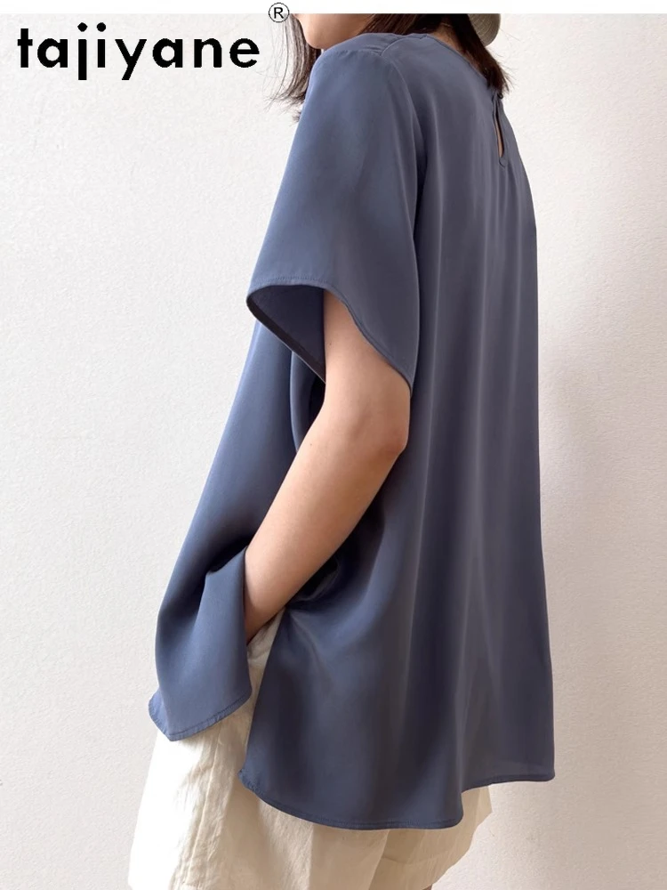 TAJIYANE 93% moerbeizijde T-shirts voor dames Elegante losse T-shirts met korte mouwen 26 mommes Zomertops 2025 Dameskleding Nous Diego Diego Diego