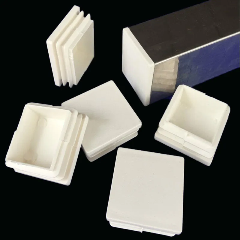 White Plastic Square Blanking End Cap Tube Pipe Box Section Inserts Plug Bung Table Chair Leg Feet Cover Floor Protection