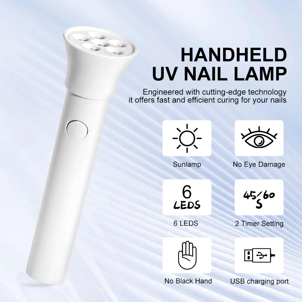 6 PCS UV/LED Rapid Cure Nail Gel Lamp Portable Nails Art Handheldone Light for Manicure Salon Acrylic Gel Art Quick Drying Tools