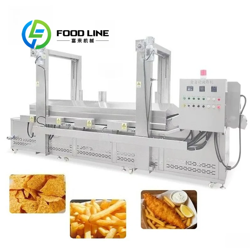 Frozen Food Industrial Continuous Frying Machine Fast Temperature Recovery After Raw Frozen Potato Input For Stable Frying