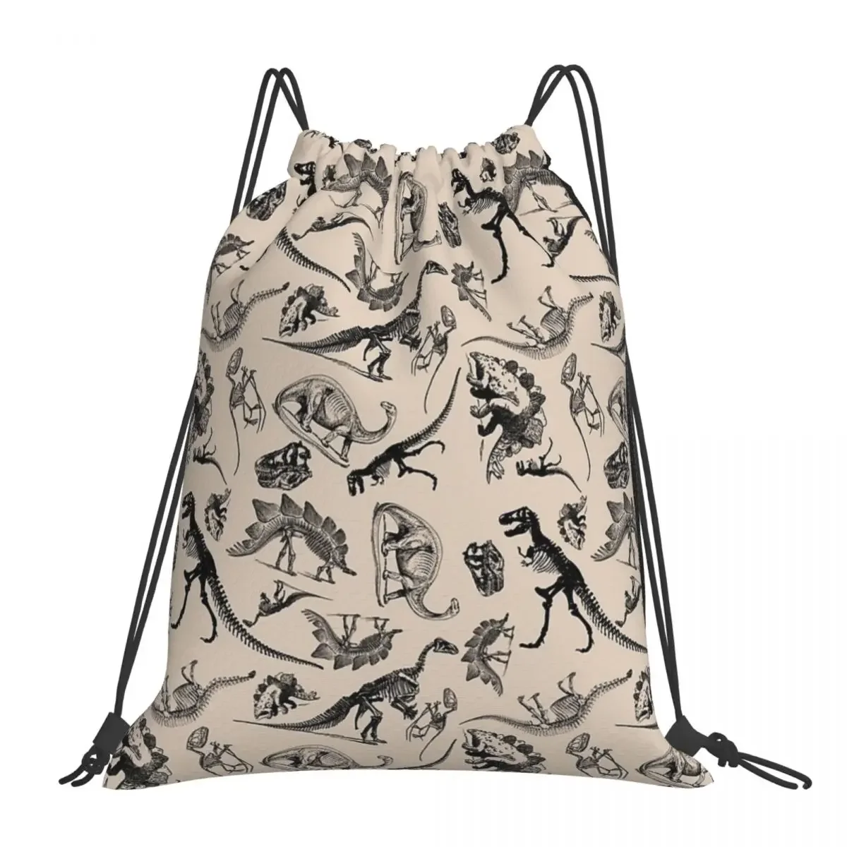 

Vintage Museum Dinosaurs And Skeletons Black And Cream Backpacks Drawstring Bags Drawstring Bundle Pocket Sports Bag BookBag