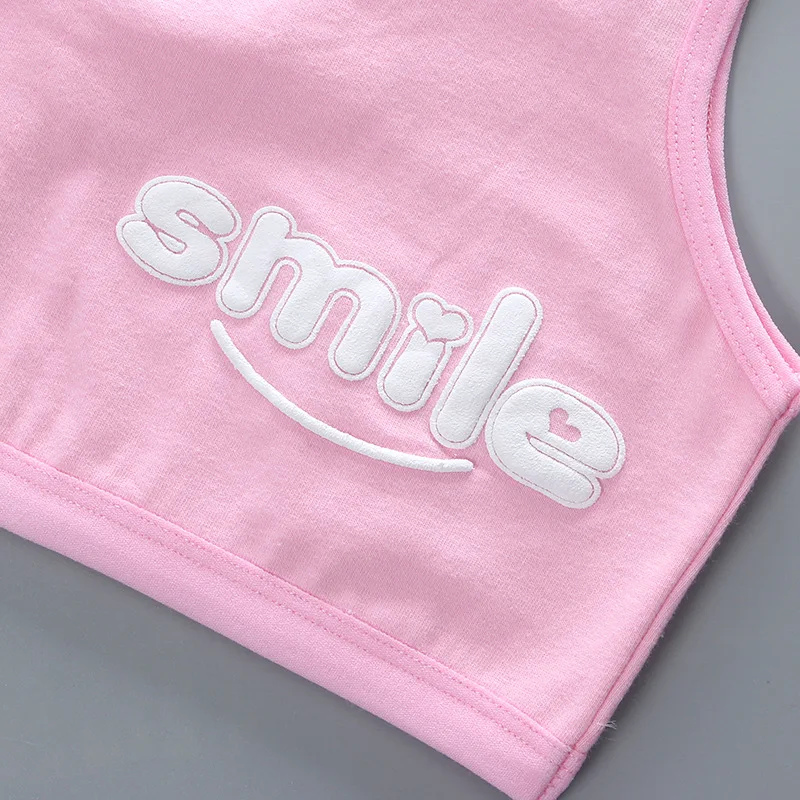 Girl Cotton Sport Training Bra Cartoon Smiley Print Print Solid Color Wide Strap Underwear Bralette Seamless Crop Top 8-16Y