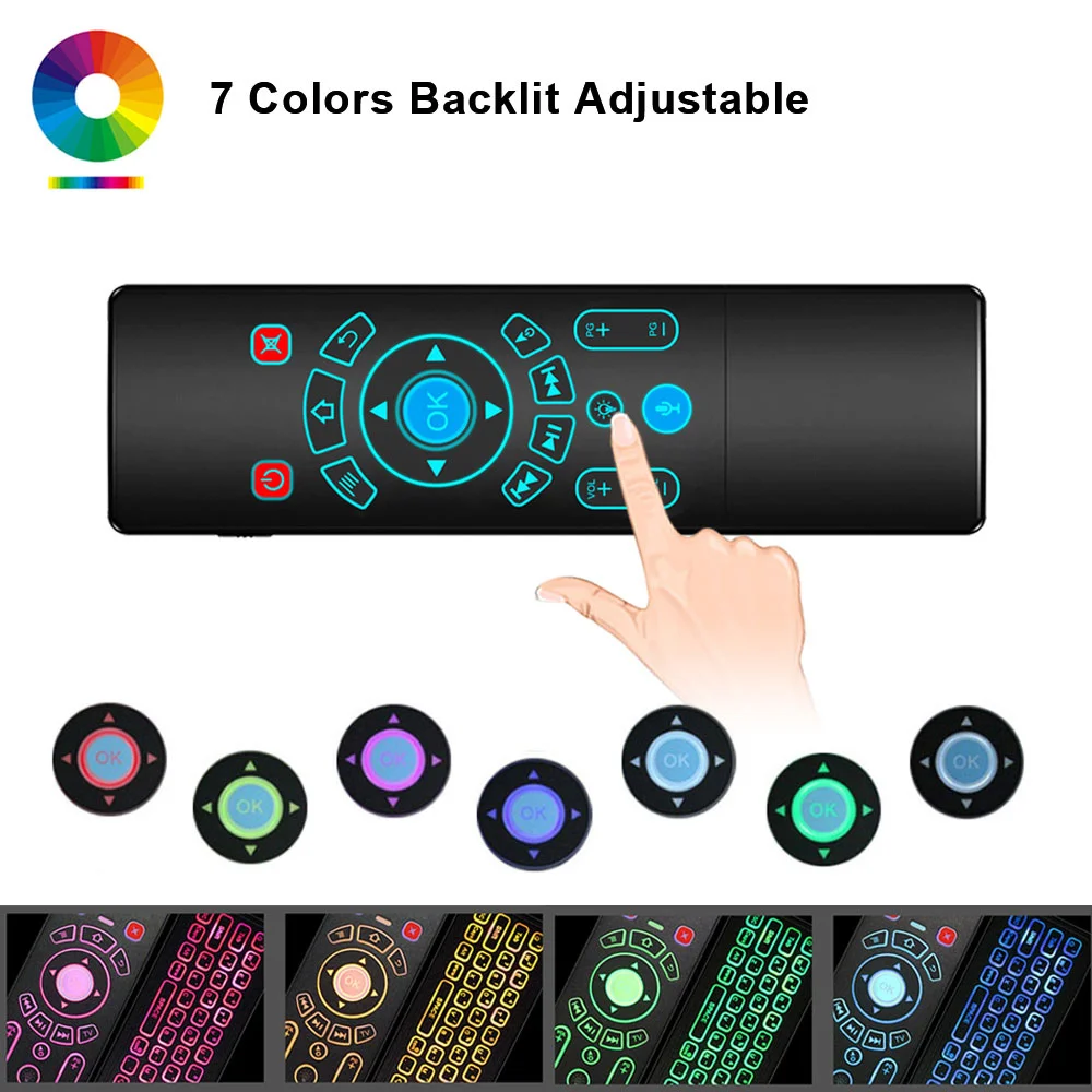 Controle remoto de voz para android tv box t9 x96max t8 plus, mini teclado sem fio, 7 cores touchpad retroiluminado, 2.4g