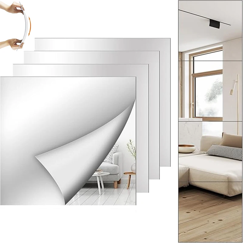 10/20/30Pcs Self Adhesive Mirror Sheets Flexible Non Glass Mirror Removable Mirror Wall Stickers Home Room Bedroom 3D Wall Decor