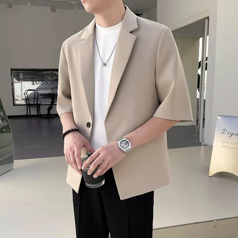 3-A163   Summer Thin One Button Mid-Sleeve Suit Jacket Men\'s Fashionable Loose Casual plus size High-end Small Suit Top