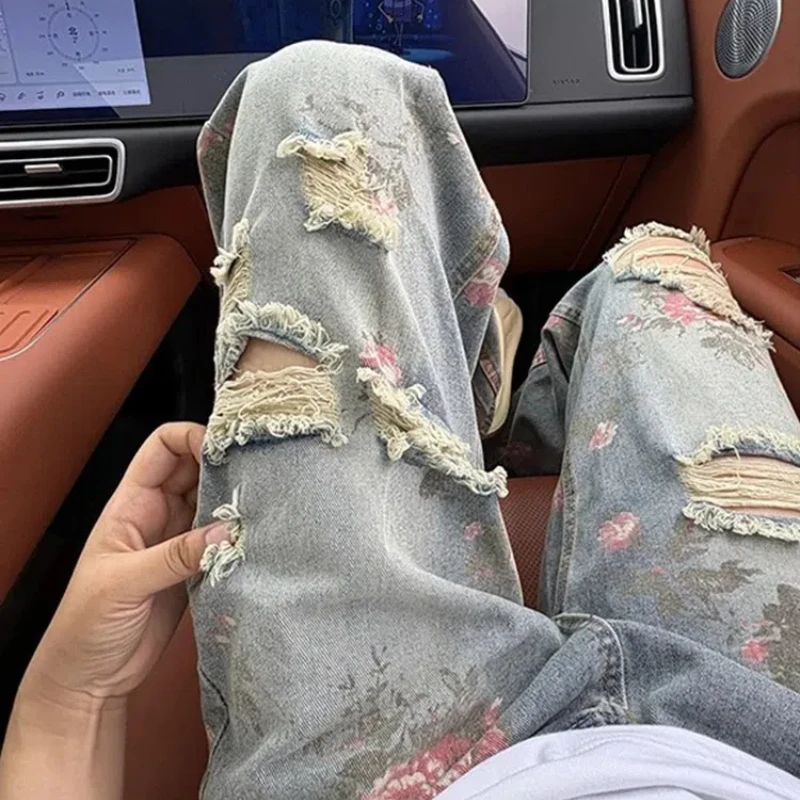ฤดูร้อนกางเกงดอกกุหลาบบางคู่ Ootd สวมกางเกงขาบานตรงเสื้อผ้าผู้ชาย รีวิวเกาหลี เสื้อผ้าผู้ชายมากมาย กางเกงขาสั้นผ้ายีนส์