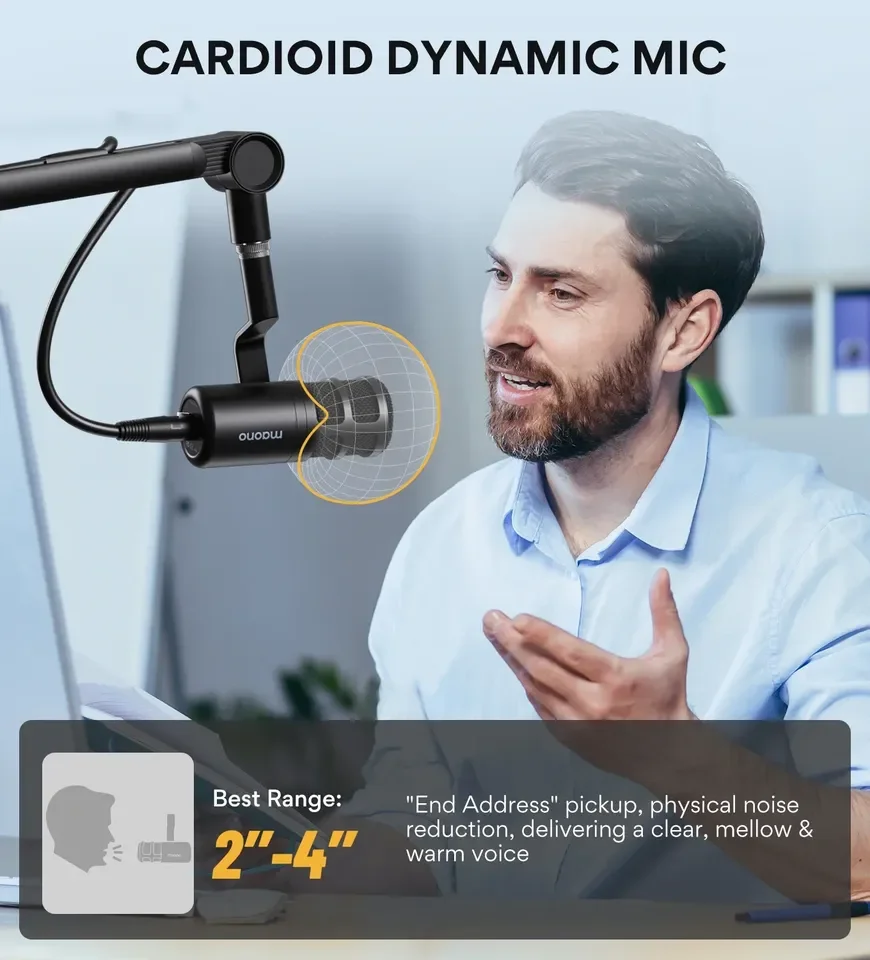 For Maono PD400X All Metal Build One Touch Mute Real Time Monitoring XLR Wired Desktop Professional Dynamic Microphone