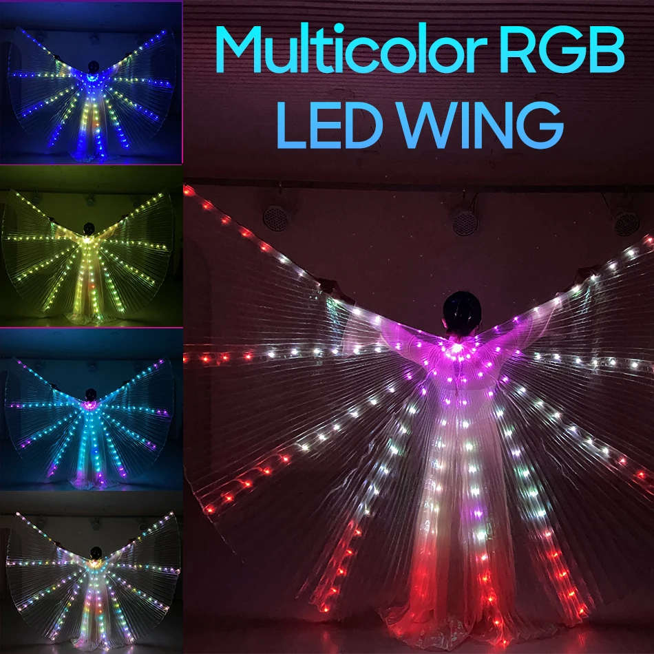 Ala LED RGB multicolore Fantasia Ali colorate Puntelli da ballo Mantello luminoso a LED di Halloween 360 ​ ​ grado Fluorescente Colorato