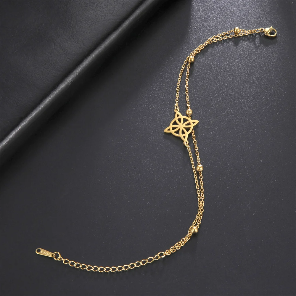 Frauen Bohemian Layered Keltische Knoten Fußkettchen Sommer Strand Perle Kette Auf Fuß Hexe Knoten Knöchel Armbänder Für Frauen Bein Kette Schmuck – Detail 3