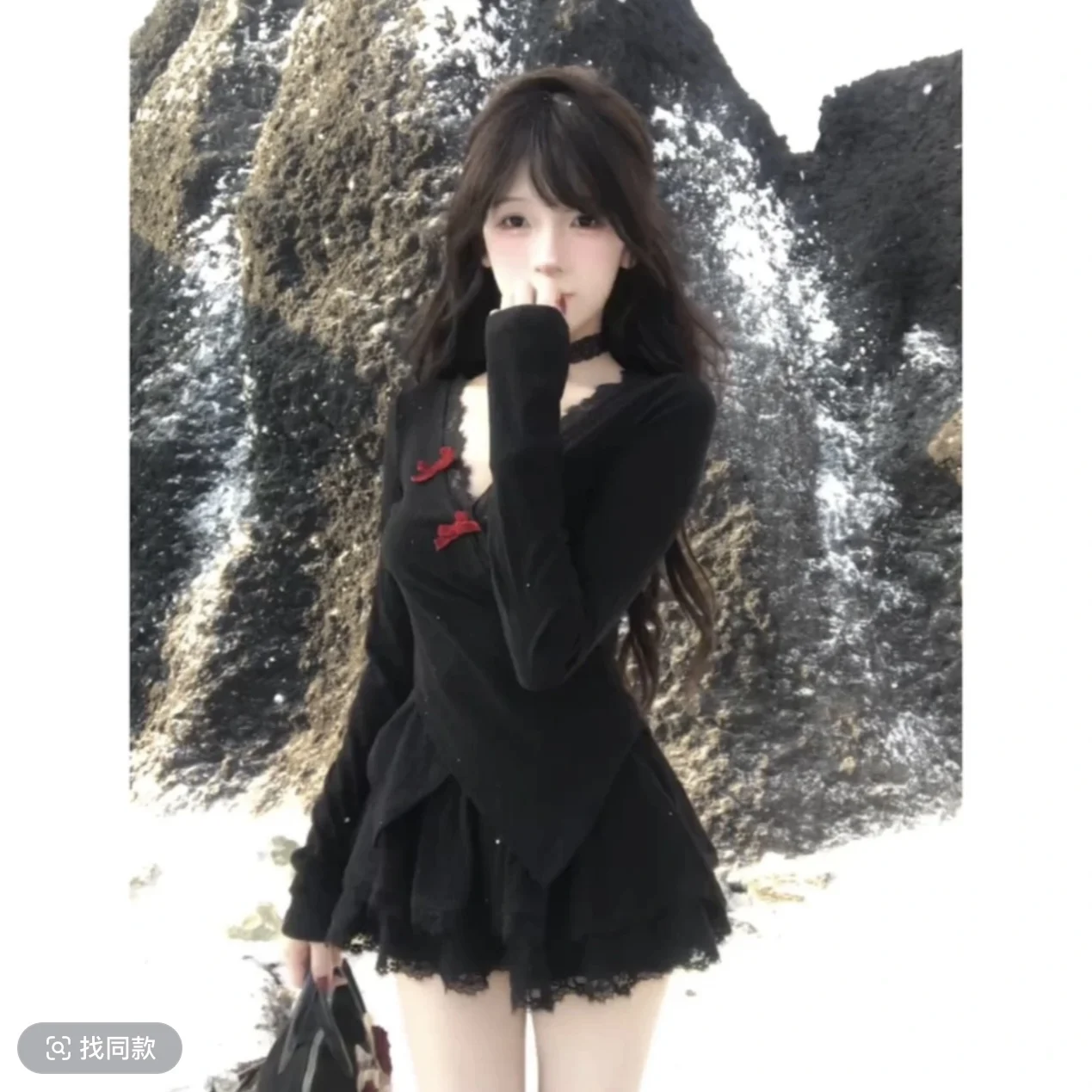 

2024 New Autumn Korean Style High-end Long-sleeved Bottoming Top with Spliced Lace + Short Skirt 2 Piece Sets Women's Outfits
