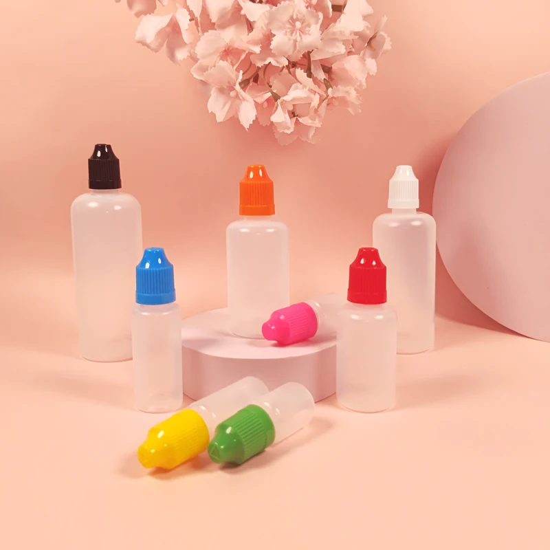 30Pcs 3ml-120ml LDPE Empty Squeezable E Liquid Dropper Bottles Eye Liquid Dropper Container With Color CRC Cap with Free Funnels