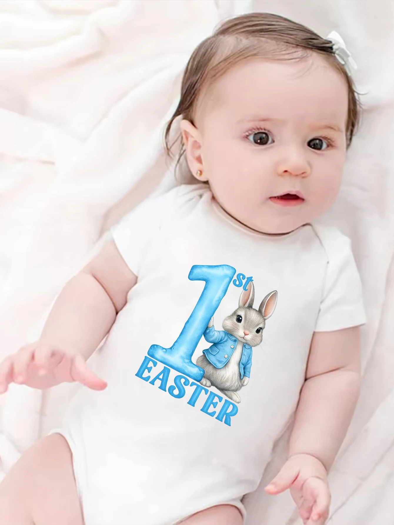 

Комбинезон-боди с принтом мультяшного кролика и надписью "My 1st Easter" для мальчиков и девочек, весна/лето, с коротким рукавом, для пасхальных вечеринок, детский