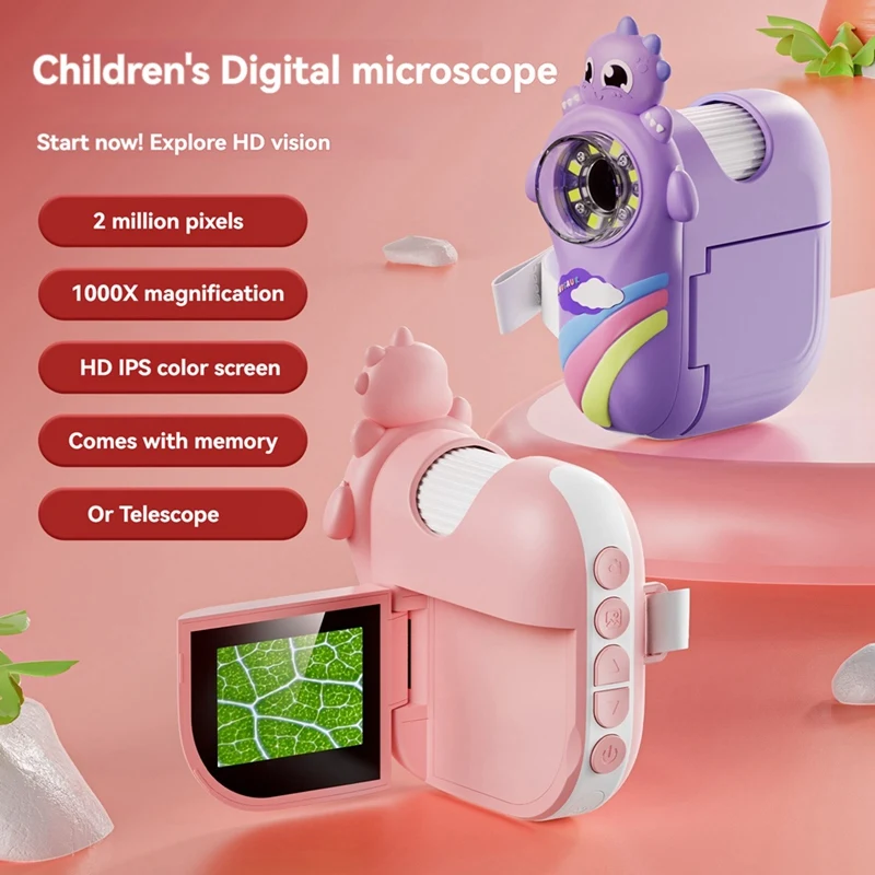 Children Microscope Camera HD Screen Portable Microscope With 8 LED Light For Taking Photo/Video 1000X Observe Tool