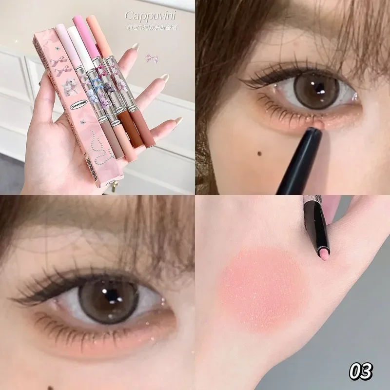 Crayon de surbrillance de ver à soie à double tête, crayon à paillettes de diamant, eye-liner d'ombre de ver à soie couché naturel, cosmétique coréen, maquillage, 1PC