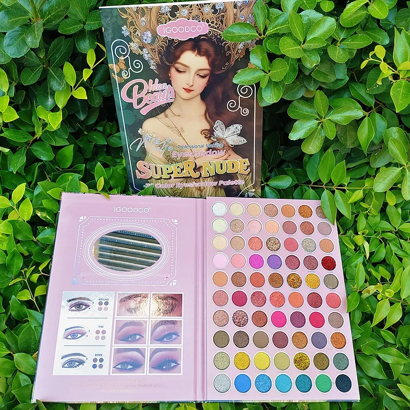 Princesa Matte Eyeshadow Palette com Espelho, Glitter Eye Shadow Blush, Pigmento DIY, Cosméticos Profissionais, 70 cores