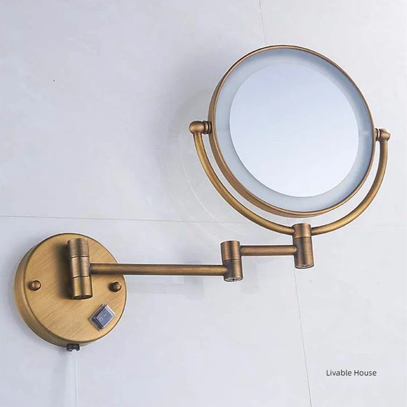 Golden Makeup Mirror 8 Inch Led Bathroom Mirror Light Folding Makeup Magnify Mirror 3 X Magnification 2-face Bath Mirrors