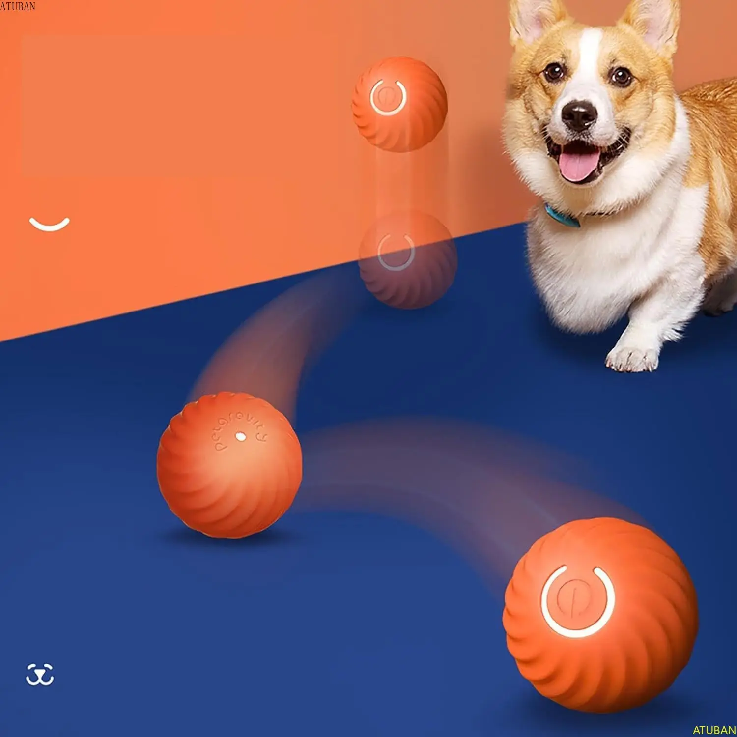 Pet Rolling Ball Toys, Smart Self Moving, Brinquedo interativo durável do cão, Bola de cão recarregável para animais de estimação