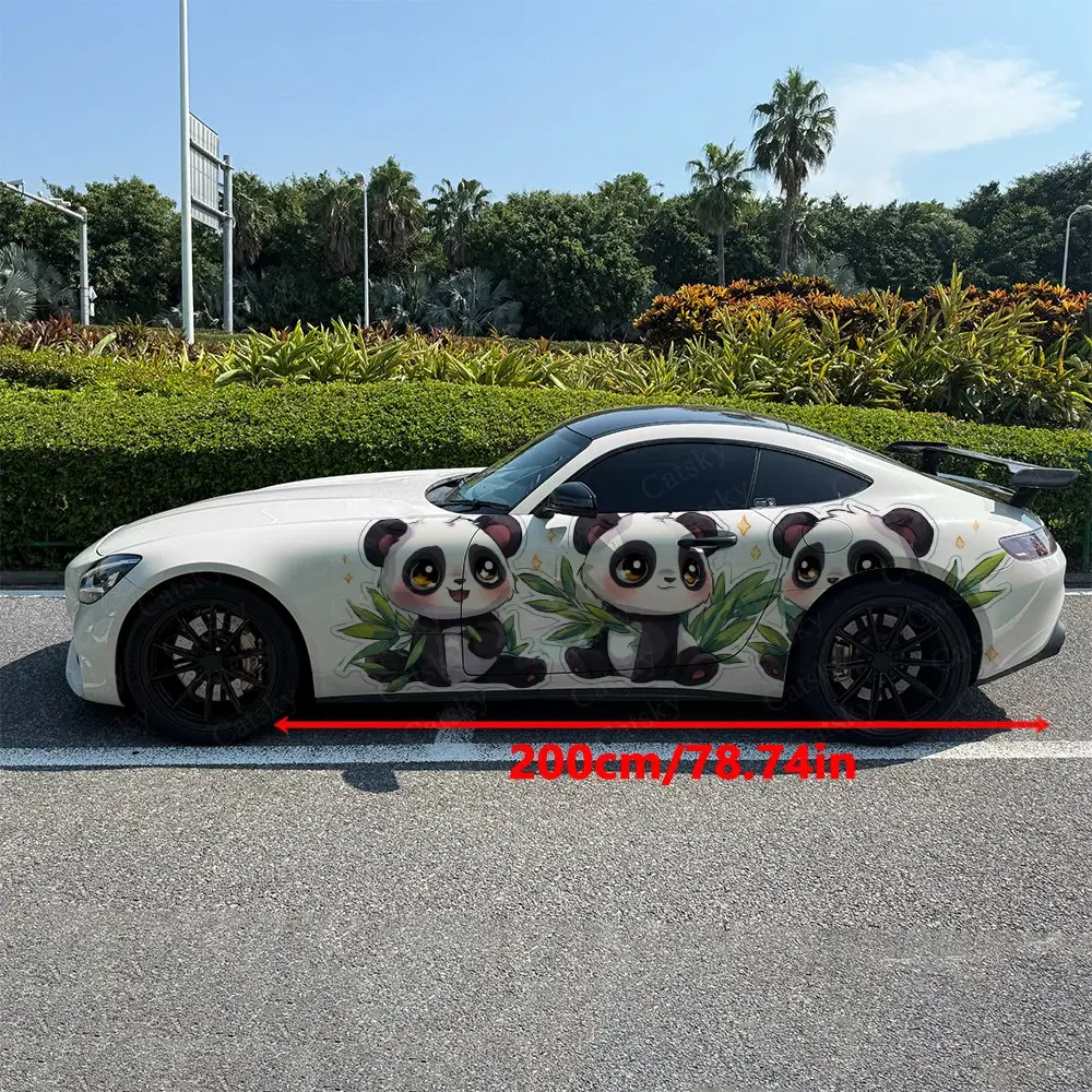 2pcs Three Pandas Car Sticker; Full Body Decal Decoration Covering Scratches; Waterproof Car Sticker. Car Vinyl Wraps