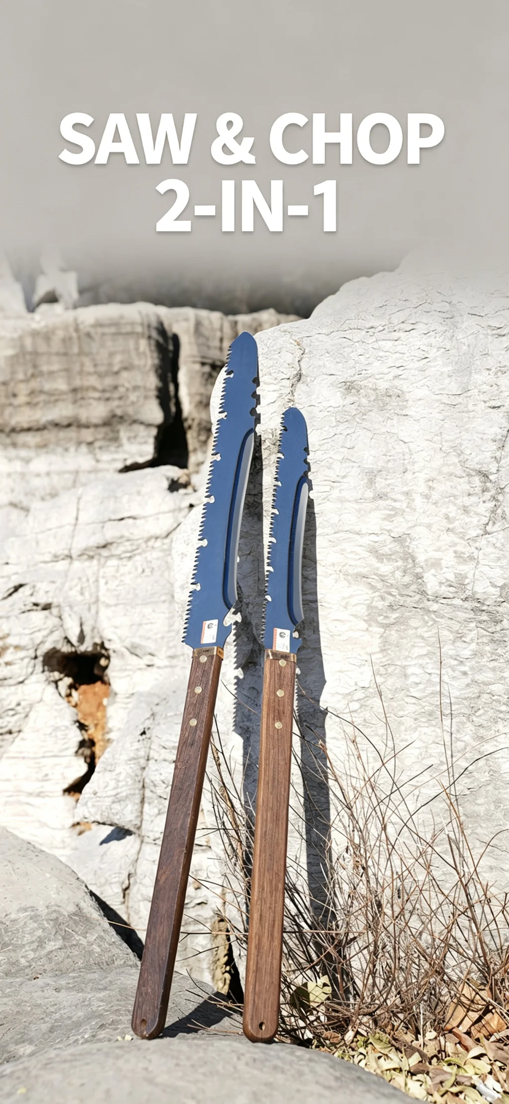 Camping Outdoor Extra-Lange Doppelfunktions-Säge und Axt, Schnelles Baumfällwerkzeug, Multifunktionale Säge und Axt zum Baumfällen – Detail 1