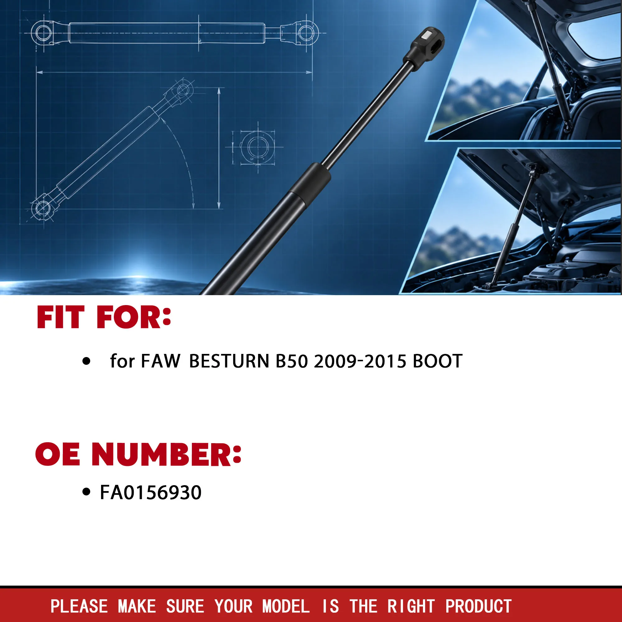 2Pcs Boot Gas Spring for FAW Besturn B50 2009-2015 Rear Trunk Lift Support Shock Strut OE FA0156930