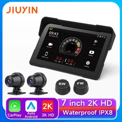 7 inch motorcycle 2K HD video recorder multimedia player wireless CarPlay Android Auto GPS navigation IPX8 waterproof screen BT
