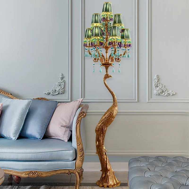 Decorative Lighting Peacock Floor Lamp Antique European Italian Floor Light Big Standing Lamps